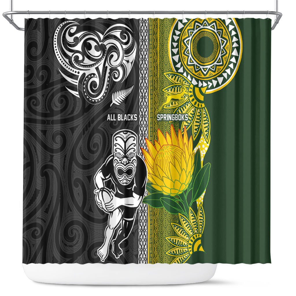 Rugby New Zealand and South Africa Shower Curtain Greatest Rivalry Silver Fern and Antelope