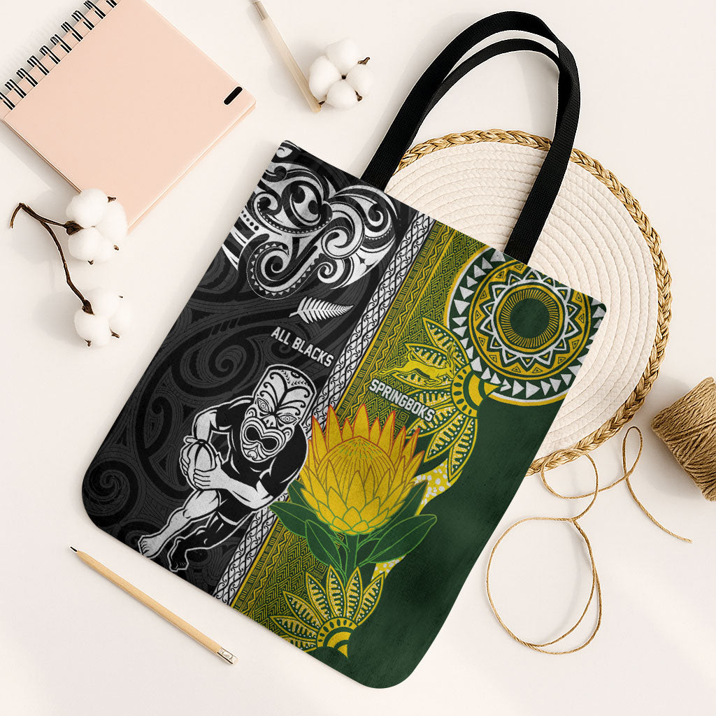 Rugby New Zealand and South Africa Tote Bag Greatest Rivalry Silver Fern and Antelope