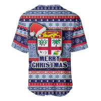 Fiji Christmas Baseball Jersey Fijian Santa and Coat of Arms Mix Tapa Pattern Striped Style LT03 - Polynesian Pride