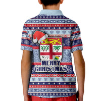Fiji Christmas Kid Polo Shirt Fijian Santa and Coat of Arms Mix Tapa Pattern Striped Style LT03 - Polynesian Pride