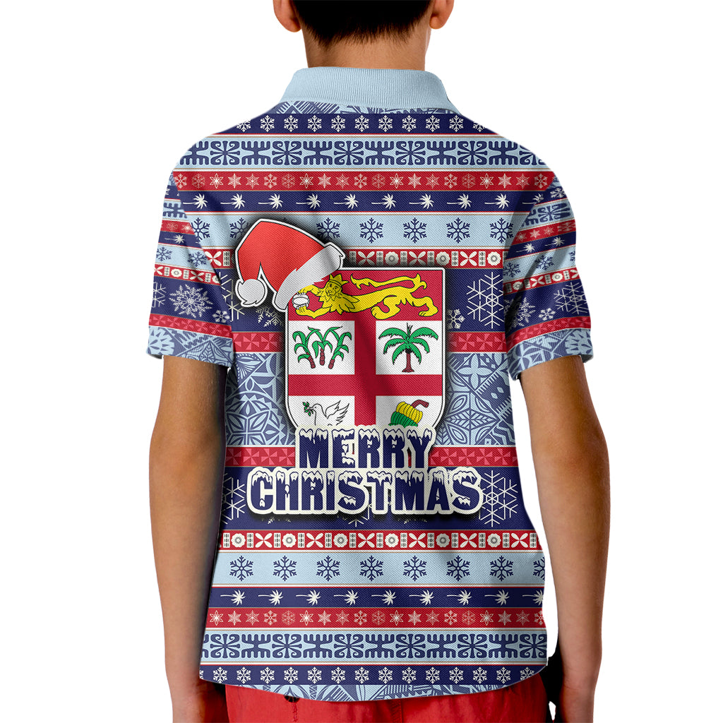 Fiji Christmas Kid Polo Shirt Fijian Santa and Coat of Arms Mix Tapa Pattern Striped Style LT03 - Polynesian Pride