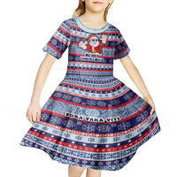 fiji-christmas-kid-short-sleeve-dress-fijian-santa-and-coat-of-arms-mix-tapa-pattern-striped-style