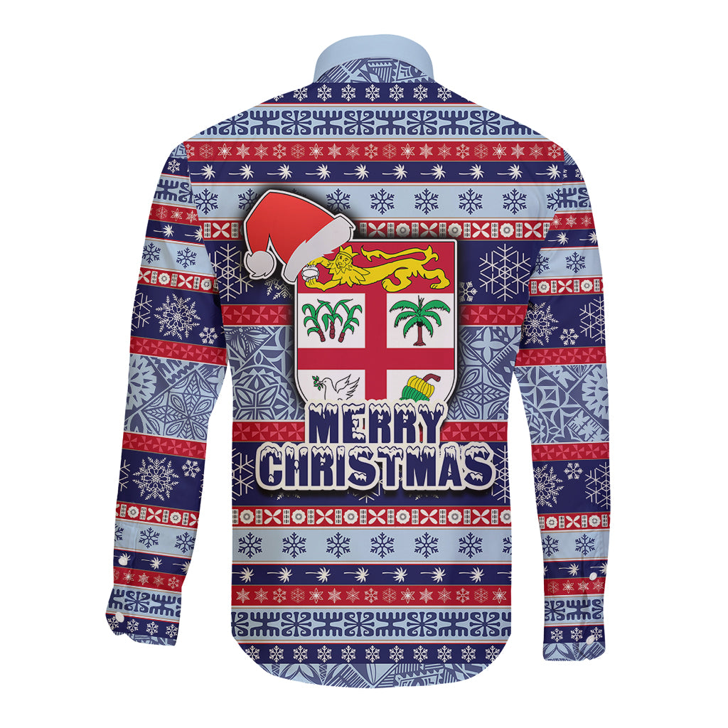 fiji-christmas-long-sleeve-button-shirt-fijian-santa-and-coat-of-arms-mix-tapa-pattern-striped-style