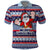 Fiji Christmas Polo Shirt Fijian Santa and Coat of Arms Mix Tapa Pattern Striped Style LT03 Blue - Polynesian Pride