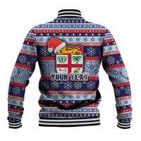 Custom Fiji Christmas Baseball Jacket Fijian Santa and Coat of Arms Mix Tapa Pattern Striped Style LT03 - Polynesian Pride
