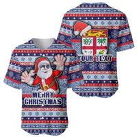 Custom Fiji Christmas Baseball Jersey Fijian Santa and Coat of Arms Mix Tapa Pattern Striped Style LT03 - Polynesian Pride