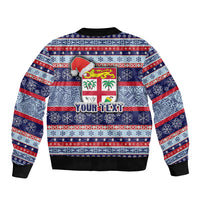 Custom Fiji Christmas Bomber Jacket Fijian Santa and Coat of Arms Mix Tapa Pattern Striped Style LT03 - Polynesian Pride
