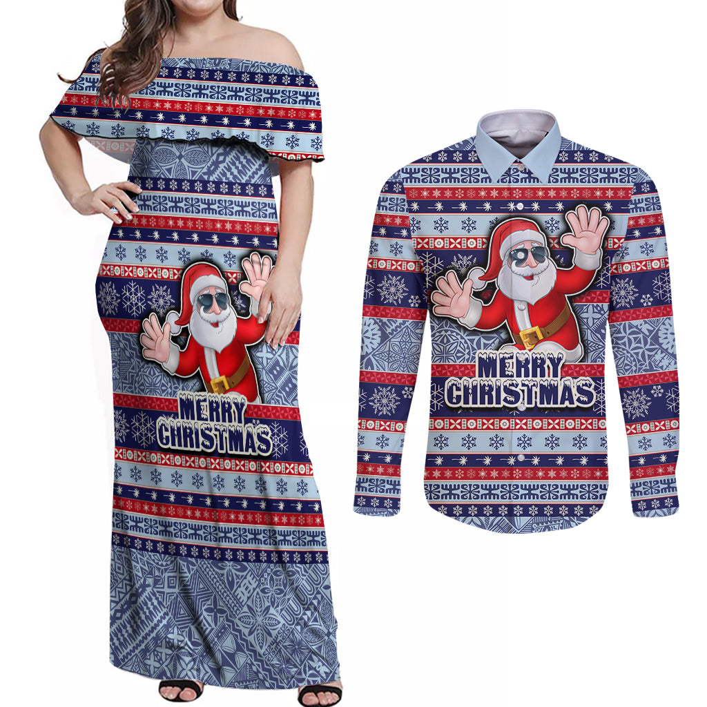 custom-fiji-christmas-couples-matching-off-shoulder-maxi-dress-and-long-sleeve-button-shirts-fijian-santa-and-coat-of-arms-mix-tapa-pattern-striped-style