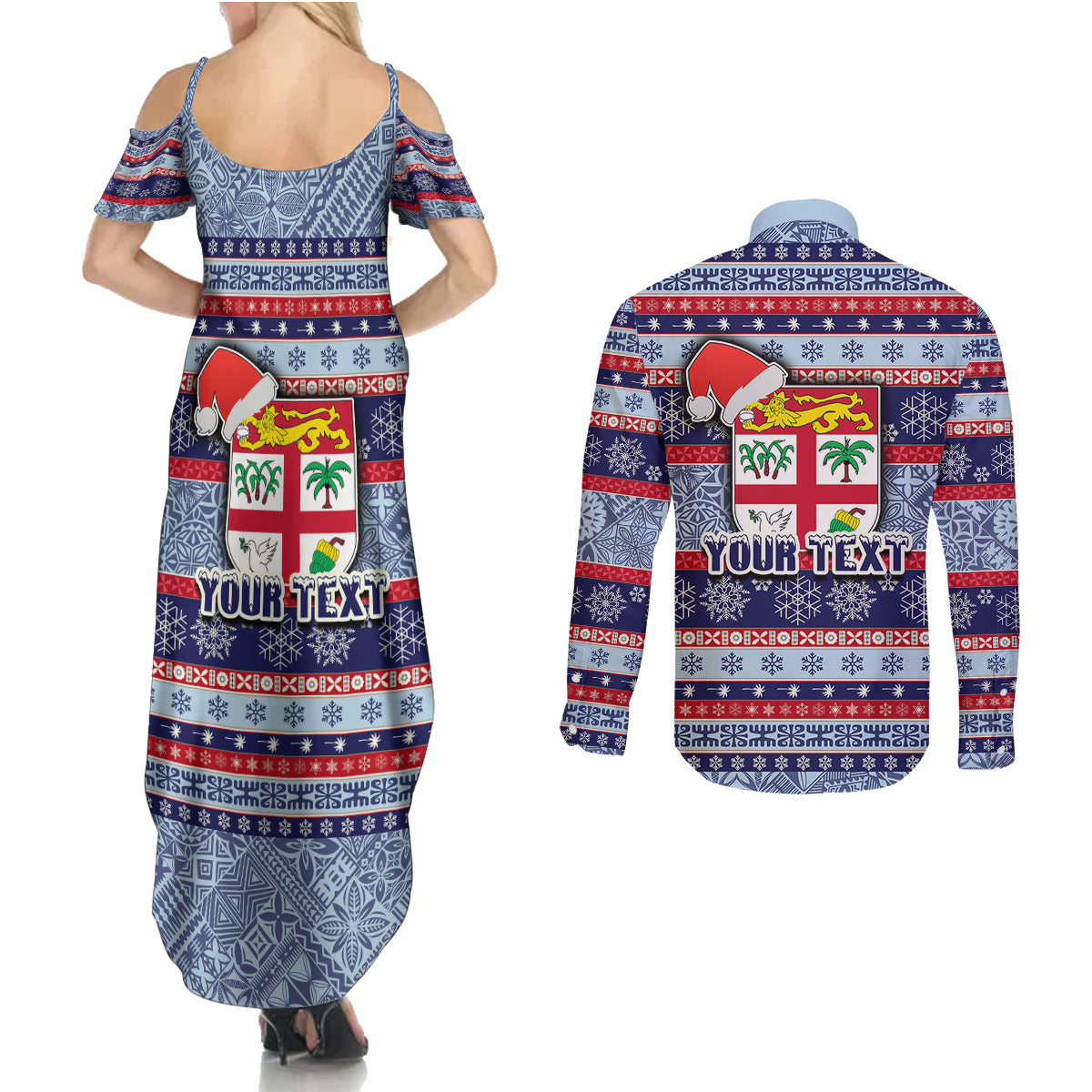 custom-fiji-christmas-couples-matching-summer-maxi-dress-and-long-sleeve-button-shirts-fijian-santa-and-coat-of-arms-mix-tapa-pattern-striped-style