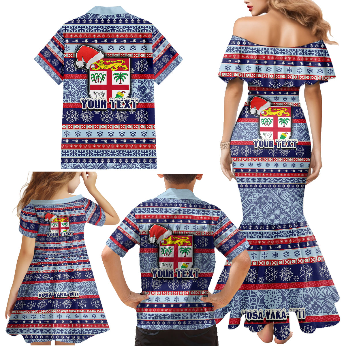 custom-fiji-christmas-family-matching-mermaid-dress-and-hawaiian-shirt-fijian-santa-and-coat-of-arms-mix-tapa-pattern-striped-style