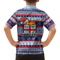 Custom Fiji Christmas Kid Hawaiian Shirt Fijian Santa and Coat of Arms Mix Tapa Pattern Striped Style LT03 - Polynesian Pride