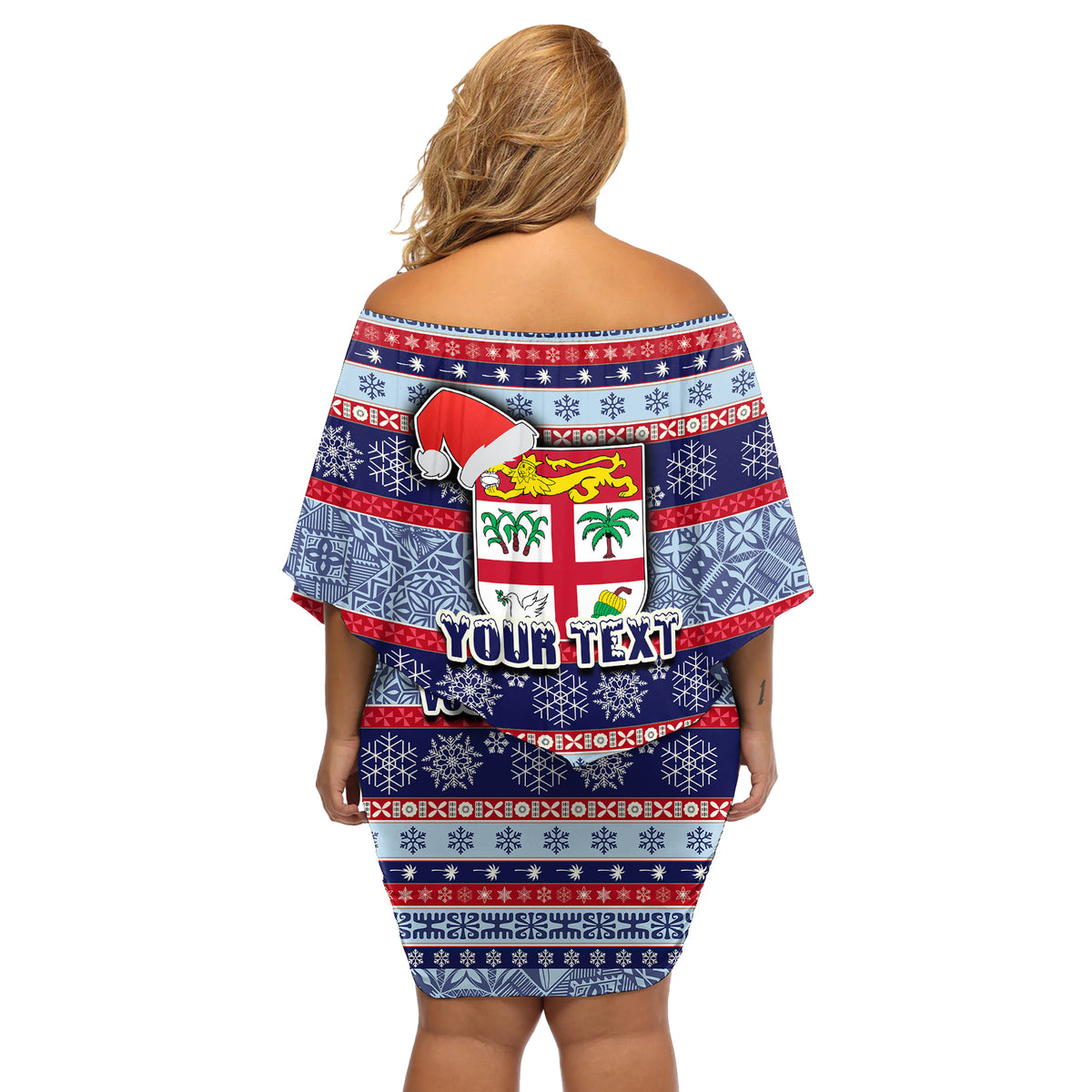 custom-fiji-christmas-off-shoulder-short-dress-fijian-santa-and-coat-of-arms-mix-tapa-pattern-striped-style
