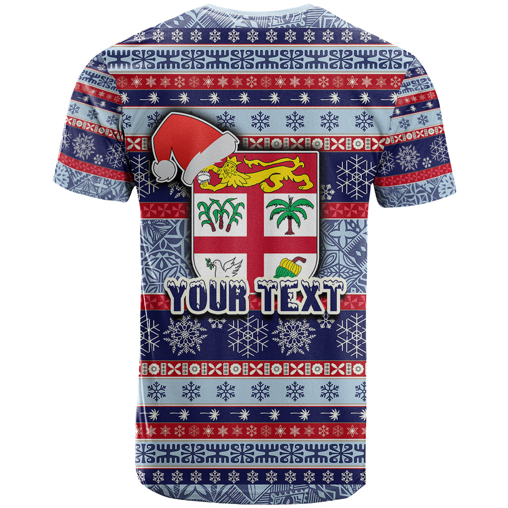 Custom Fiji Christmas T Shirt Fijian Santa and Coat of Arms Mix Tapa Pattern Striped Style LT03 - Polynesian Pride