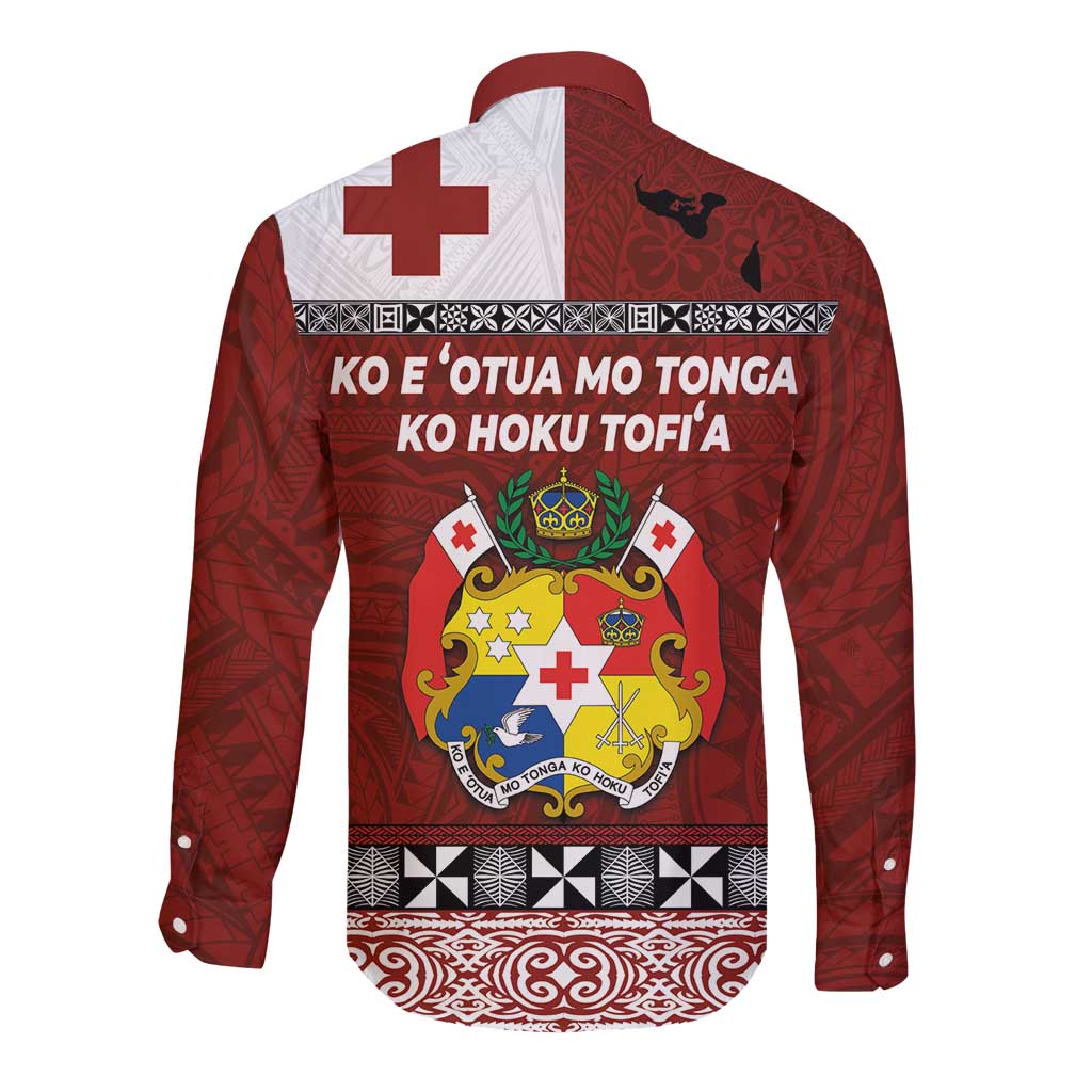 Tongan Culture Long Sleeve Button Shirt Ngatu Art Tattoo and Emblem of Tonga LT03 - Polynesian Pride
