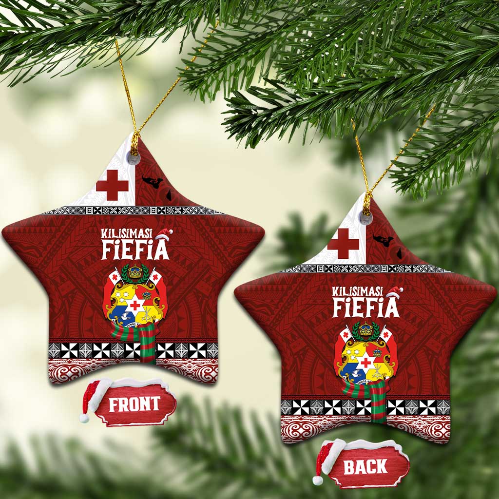 Tongan Christmas Ceramic Ornament Kilisimasi Fiefia with Ngatu Art Tattoo LT03 Star Red - Polynesian Pride