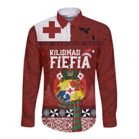 Tongan Christmas Long Sleeve Button Shirt Kilisimasi Fiefia with Ngatu Art Tattoo LT03 Unisex Red - Polynesian Pride