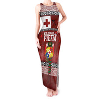 Tongan Christmas Tank Maxi Dress Kilisimasi Fiefia with Ngatu Art Tattoo LT03 Women Red - Polynesian Pride