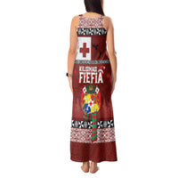 Tongan Christmas Tank Maxi Dress Kilisimasi Fiefia with Ngatu Art Tattoo LT03 - Polynesian Pride