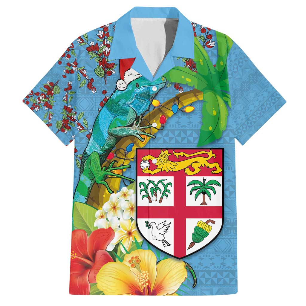 Fijians Iguana Tagimoucia Christmas Family Matching Off Shoulder Maxi Dress and Hawaiian Shirt Christmas Palm Tree and Hibiscus