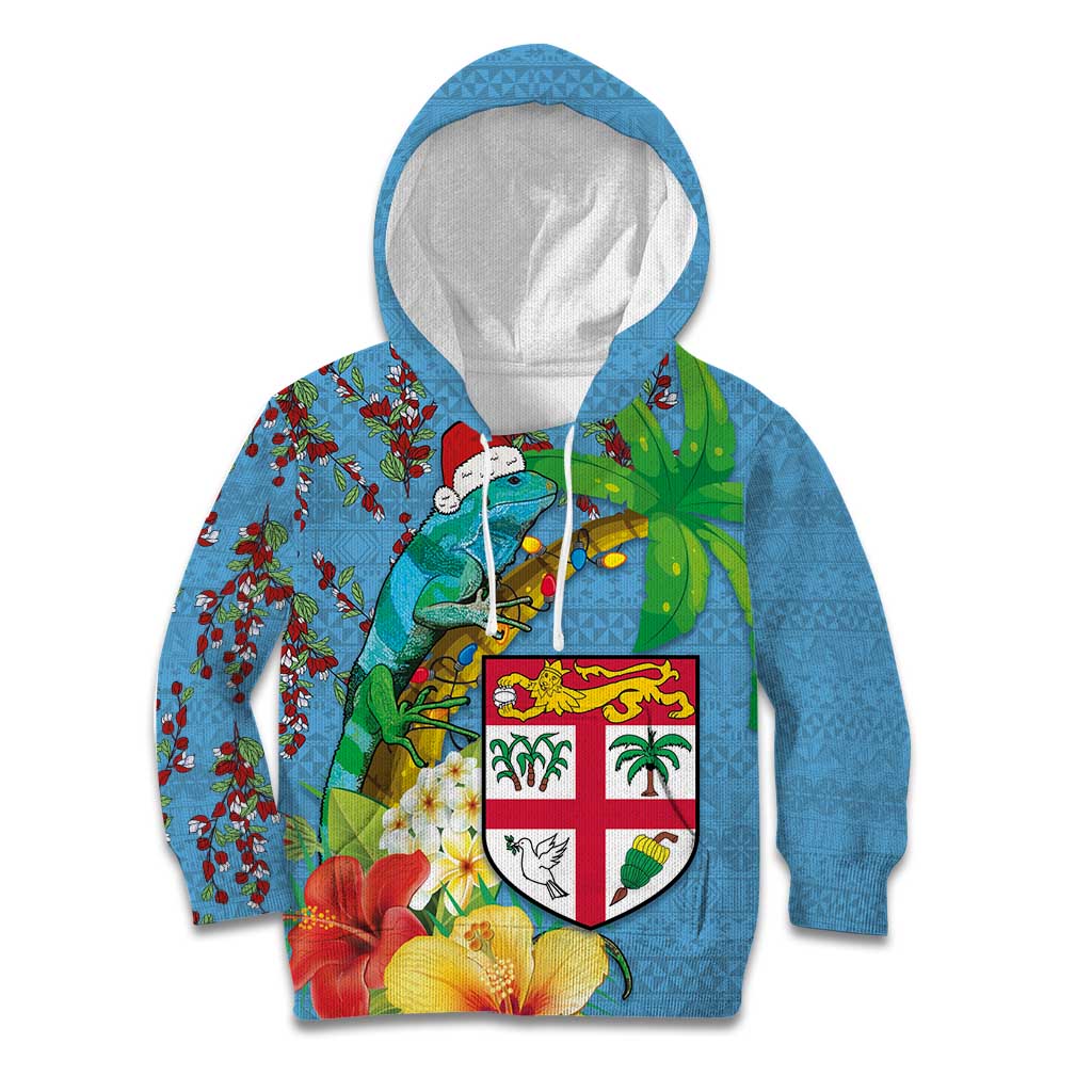 Fijians Iguana Tagimoucia Christmas Kid Hoodie Christmas Palm Tree and Hibiscus