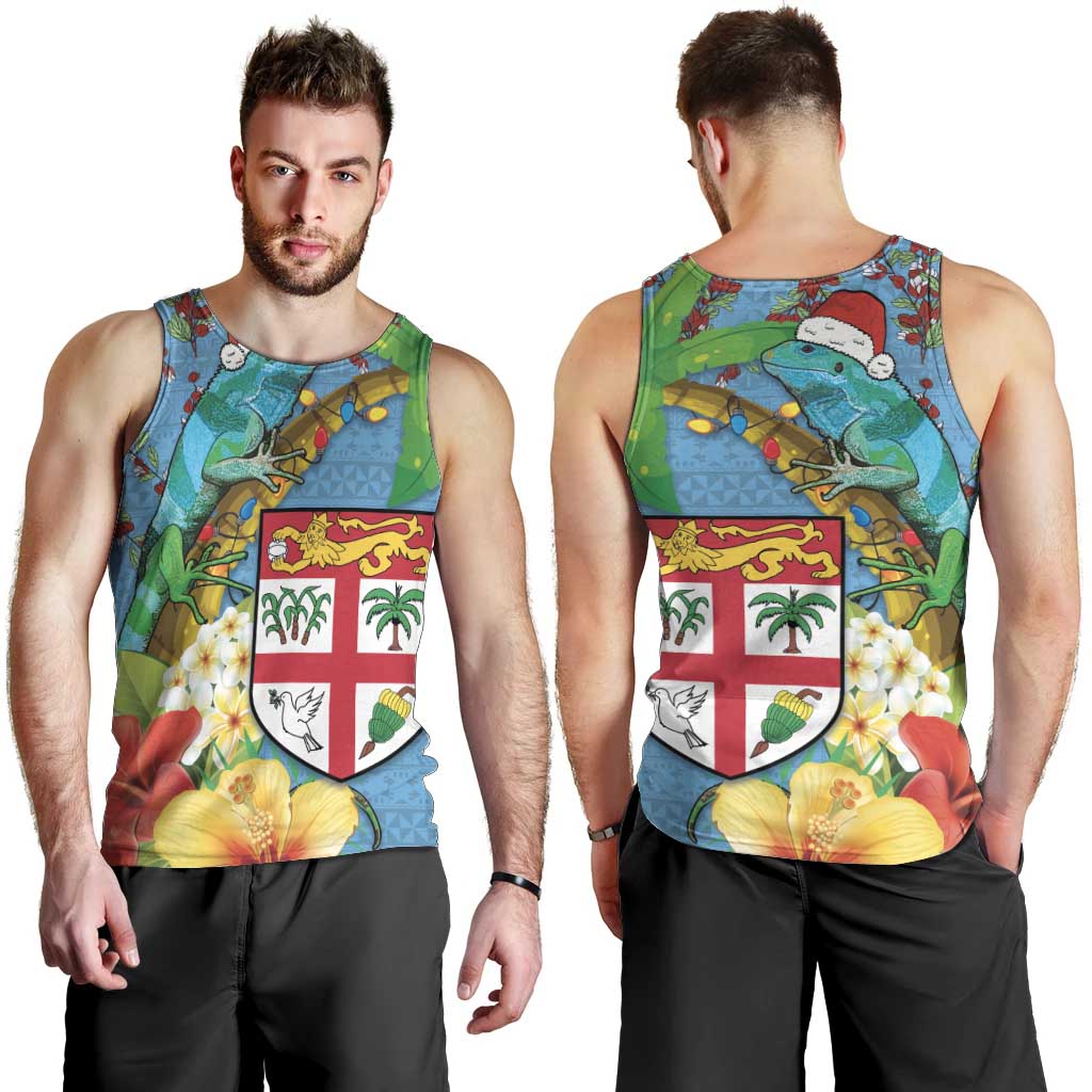 Fijians Iguana Tagimoucia Christmas Men Tank Top Christmas Palm Tree and Hibiscus