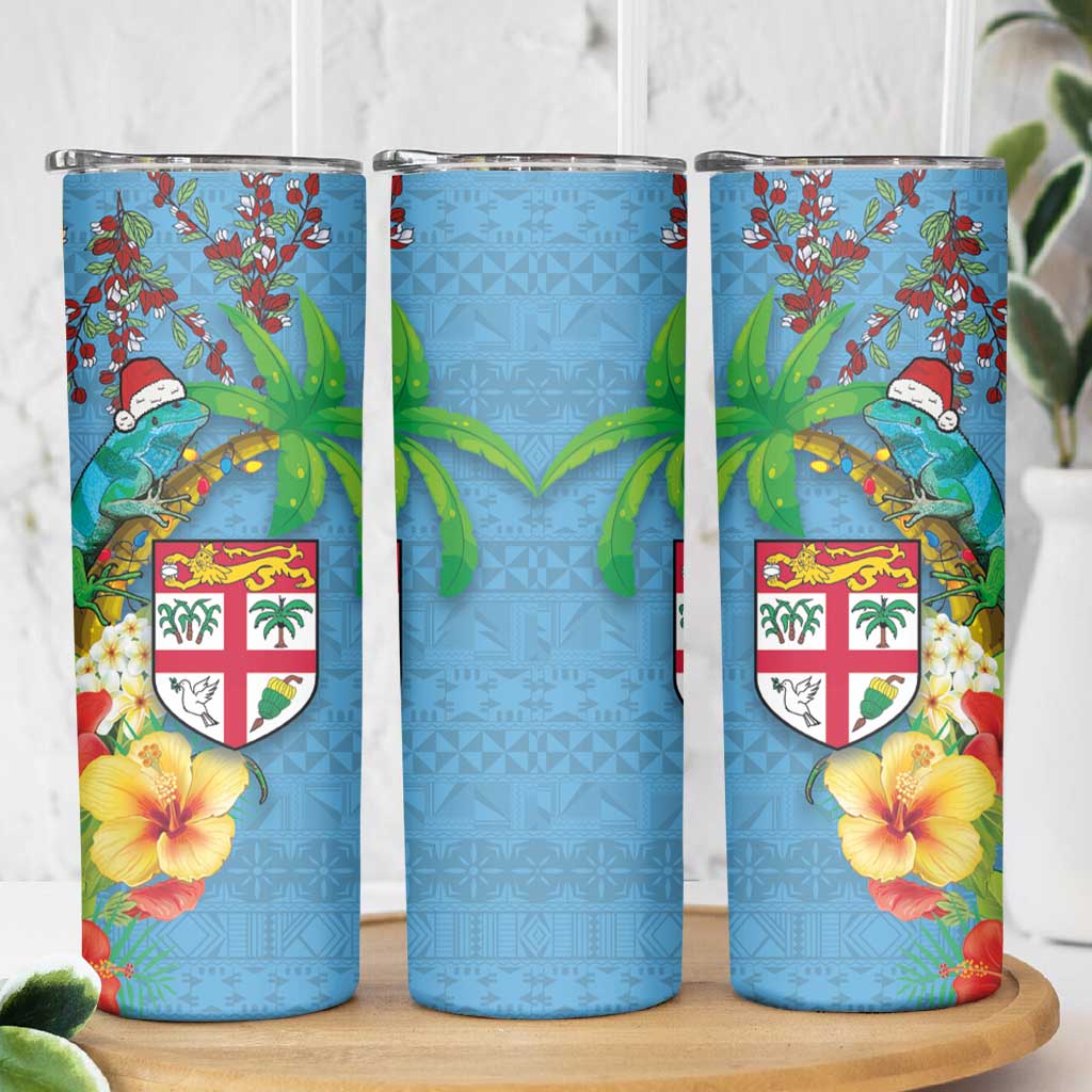 Fijians Iguana Tagimoucia Christmas Skinny Tumbler Christmas Palm Tree and Hibiscus
