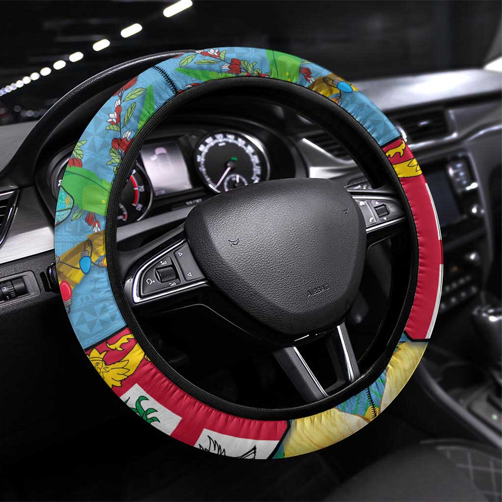 Fijians Iguana Tagimoucia Christmas Steering Wheel Cover Christmas Palm Tree and Hibiscus