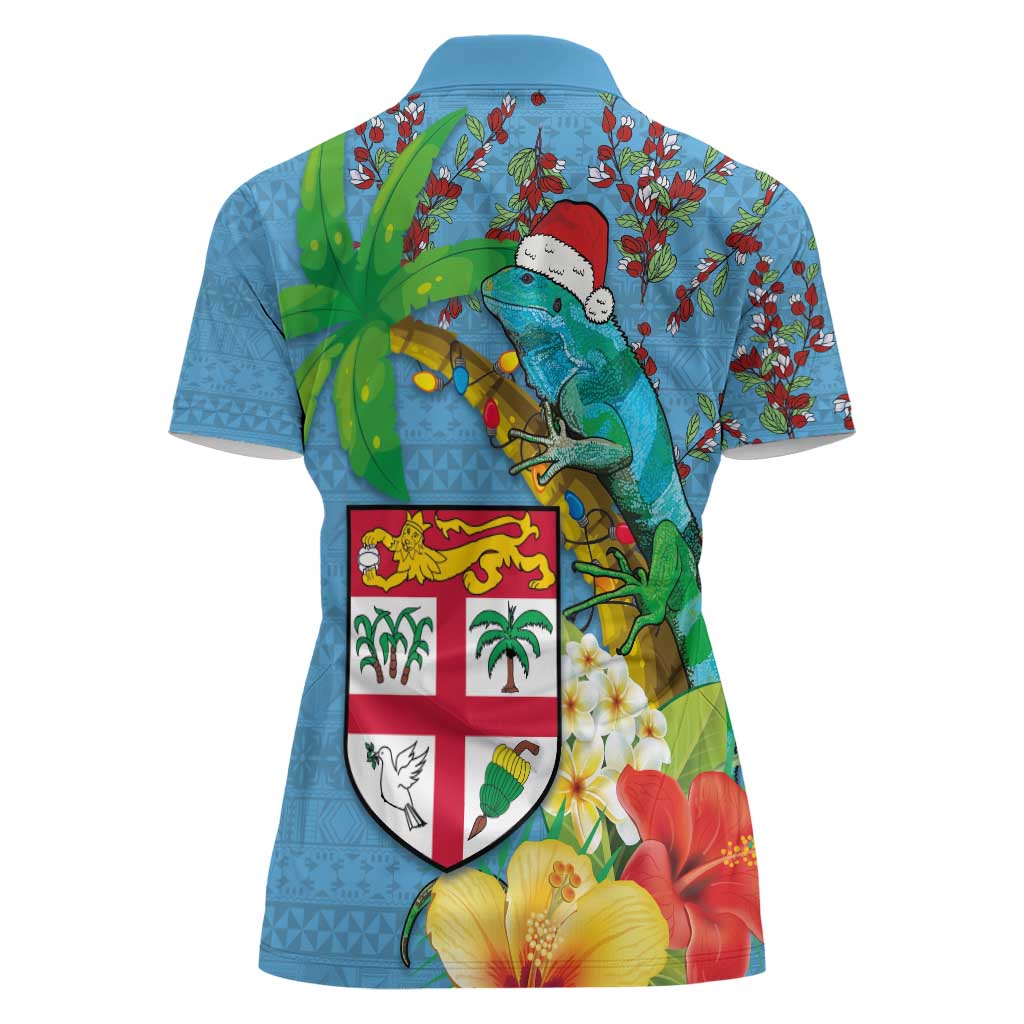 Fijians Iguana Tagimoucia Christmas Women Polo Shirt Christmas Palm Tree and Hibiscus