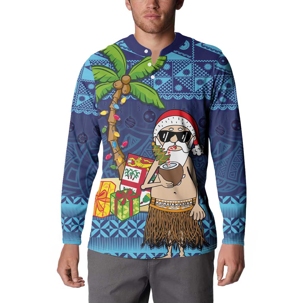 The Funny Santa Wears Sulu Christmas Button Sweatshirt Fijian Christmas Palm Tree With Masi Art Tattoo