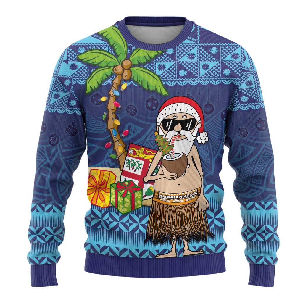 The Funny Santa Wears Sulu Christmas Ugly Christmas Sweater Fijian Christmas Palm Tree With Masi Art Tattoo LT03 - Polynesian Pride
