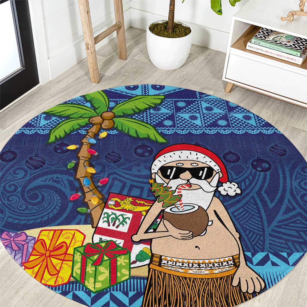 The Funny Santa Wears Sulu Christmas Round Carpet Fijian Christmas Palm Tree With Masi Art Tattoo