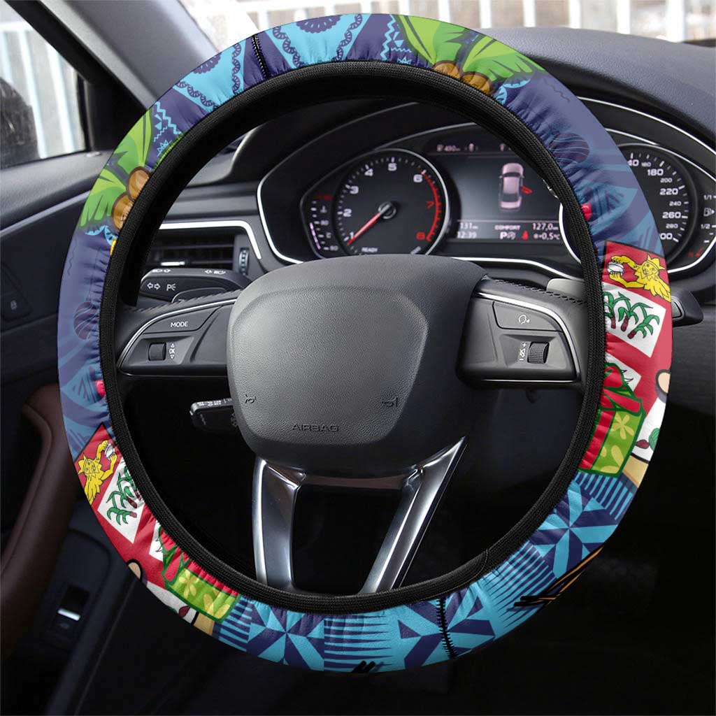 The Funny Santa Wears Sulu Christmas Steering Wheel Cover Fijian Christmas Palm Tree With Masi Art Tattoo