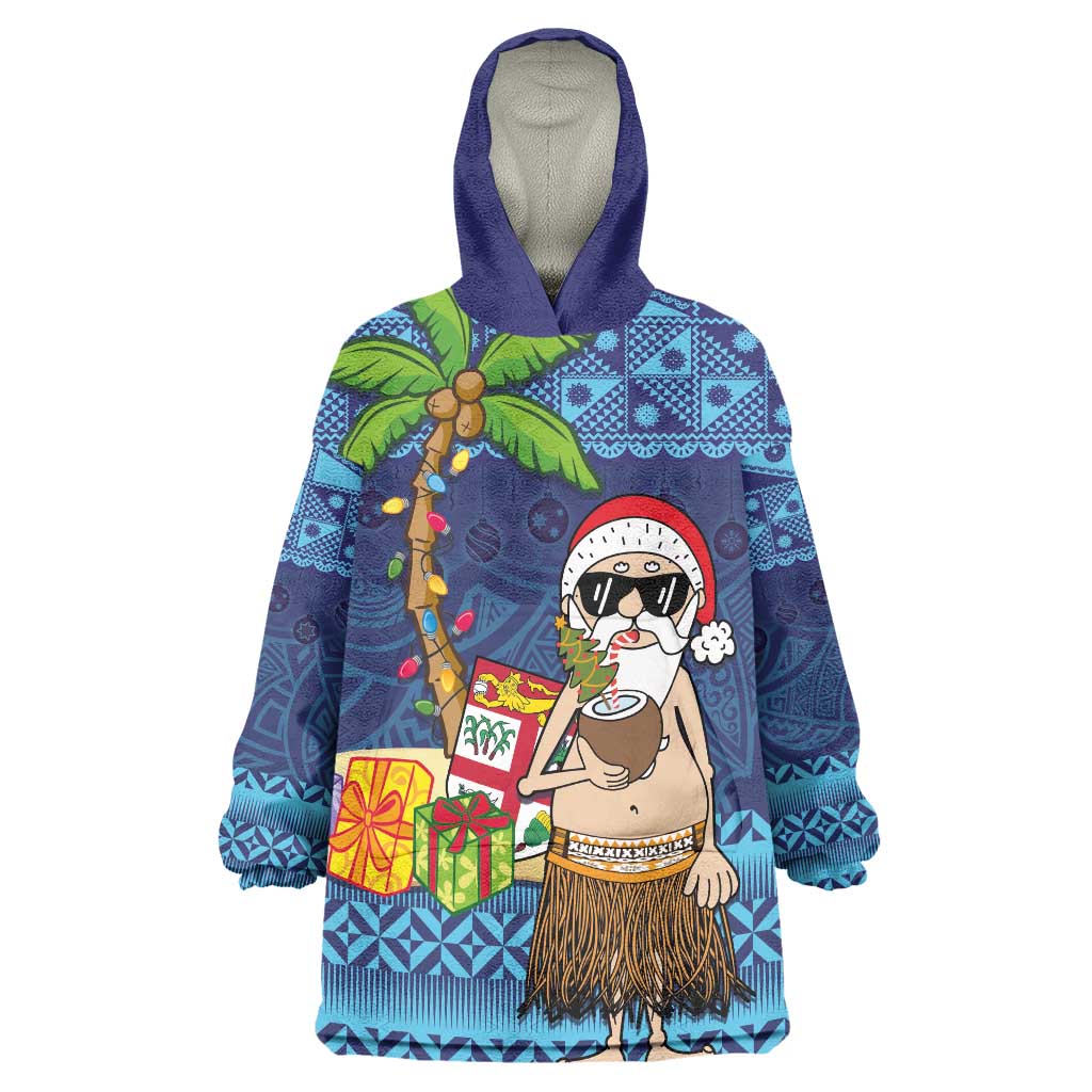 The Funny Santa Wears Sulu Christmas Wearable Blanket Hoodie Fijian Christmas Palm Tree With Masi Art Tattoo