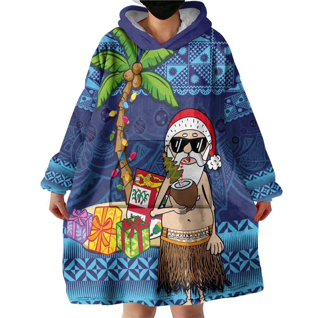 The Funny Santa Wears Sulu Christmas Wearable Blanket Hoodie Fijian Christmas Palm Tree With Masi Art Tattoo