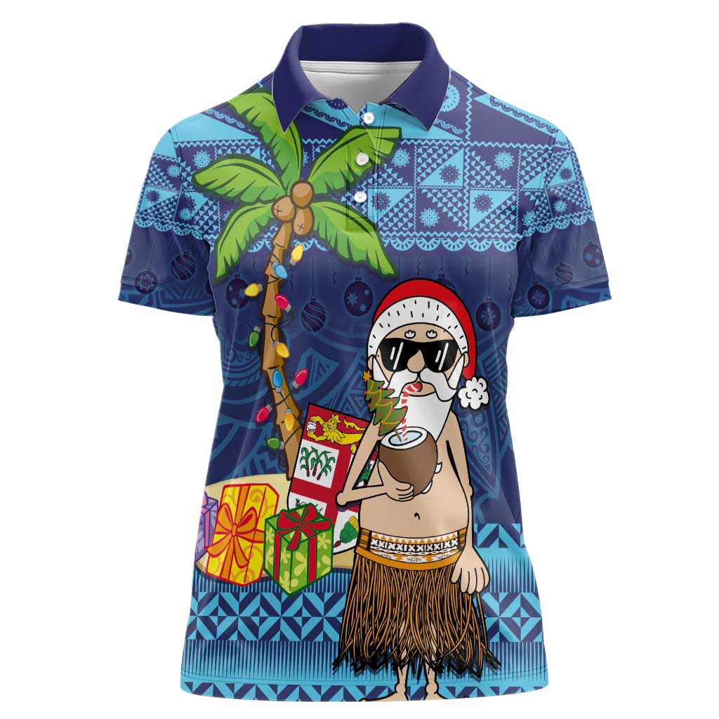 The Funny Santa Wears Sulu Christmas Women Polo Shirt Fijian Christmas Palm Tree With Masi Art Tattoo