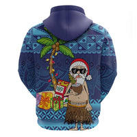 The Funny Santa Wears Sulu Christmas Zip Hoodie Fijian Christmas Palm Tree With Masi Art Tattoo LT03 - Polynesian Pride