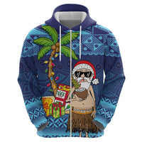 The Funny Santa Wears Sulu Christmas Zip Hoodie Fijian Christmas Palm Tree With Masi Art Tattoo LT03 - Polynesian Pride