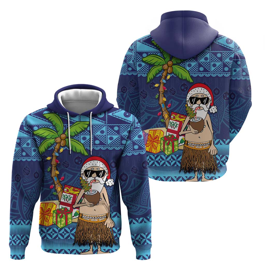 The Funny Santa Wears Sulu Christmas Zip Hoodie Fijian Christmas Palm Tree With Masi Art Tattoo LT03 - Polynesian Pride