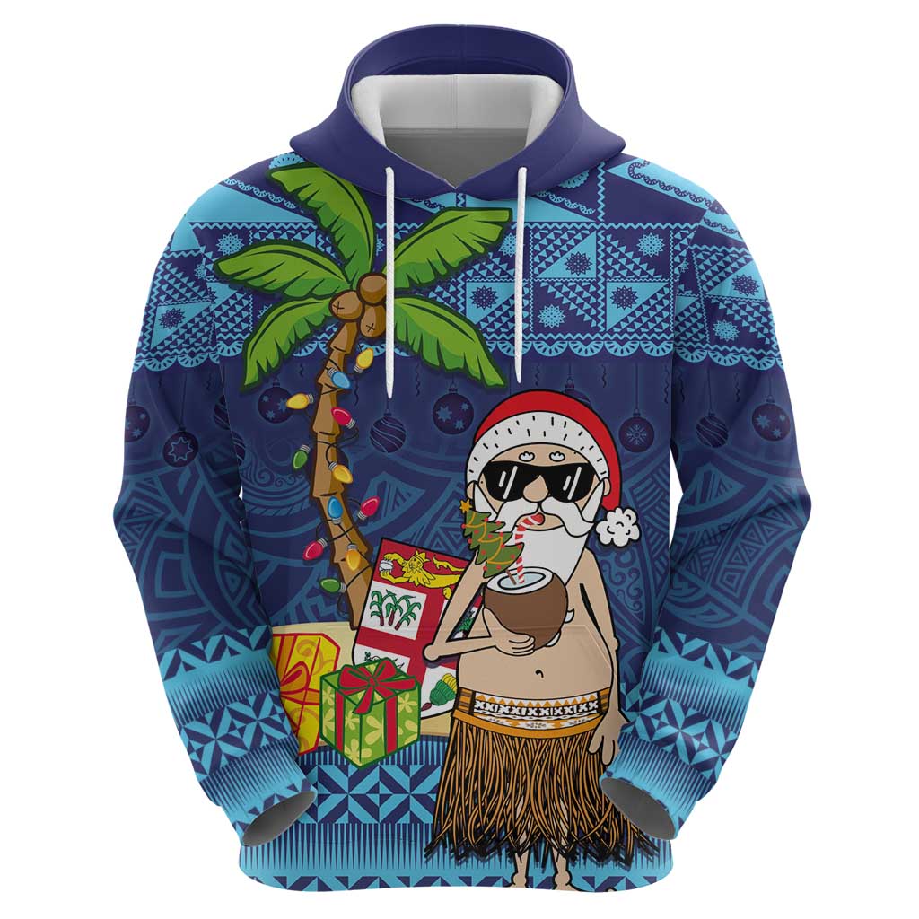 The Funny Santa Wears Sulu Christmas Zip Hoodie Fijian Christmas Palm Tree With Masi Art Tattoo LT03 - Polynesian Pride