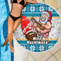 Hawaii Mele Kalikimaka Beach Blanket Funny Santa and Coconut Mix Kakau Pattern LT03 - Polynesian Pride