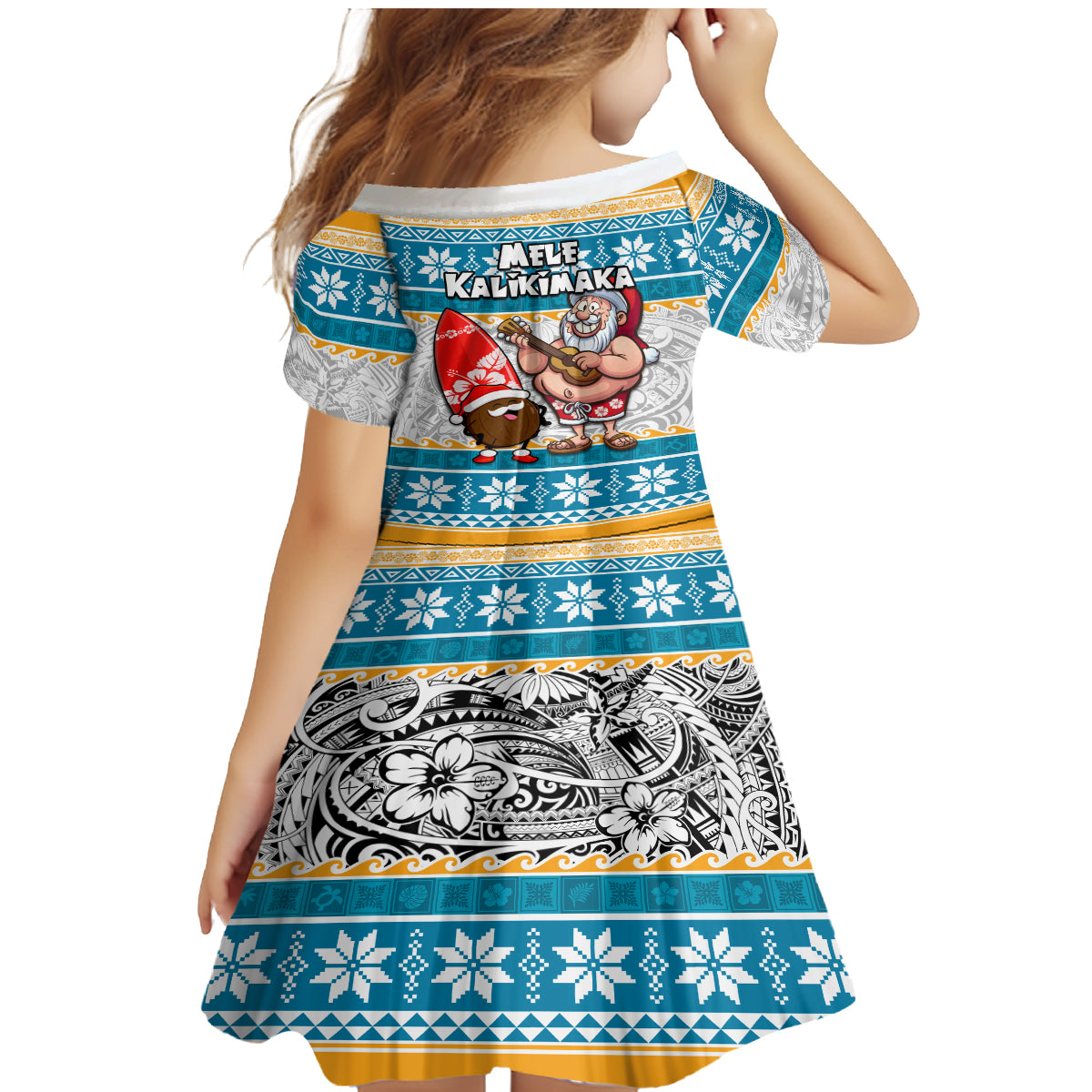 Hawaii Mele Kalikimaka Family Matching Mermaid Dress and Hawaiian Shirt Funny Santa and Coconut Mix Kakau Pattern LT03 - Polynesian Pride