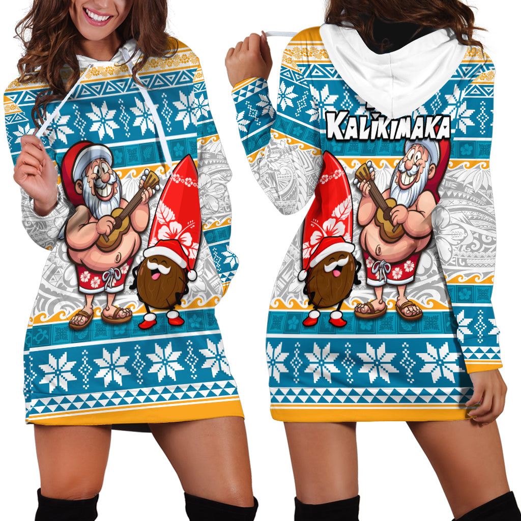 Hawaii Mele Kalikimaka Hoodie Dress Funny Santa and Coconut Mix Kakau Pattern LT03 - Polynesian Pride