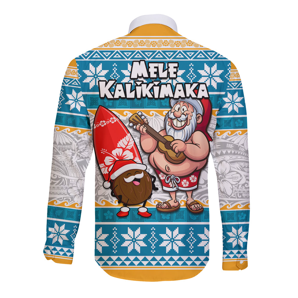 Hawaii Mele Kalikimaka Long Sleeve Button Shirt Funny Santa and Coconut Mix Kakau Pattern LT03 - Polynesian Pride