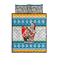 Hawaii Mele Kalikimaka Quilt Bed Set Funny Santa and Coconut Mix Kakau Pattern LT03 Blue - Polynesian Pride