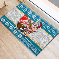 Hawaii Mele Kalikimaka Rubber Doormat Funny Santa and Coconut Mix Kakau Pattern LT03 - Polynesian Pride