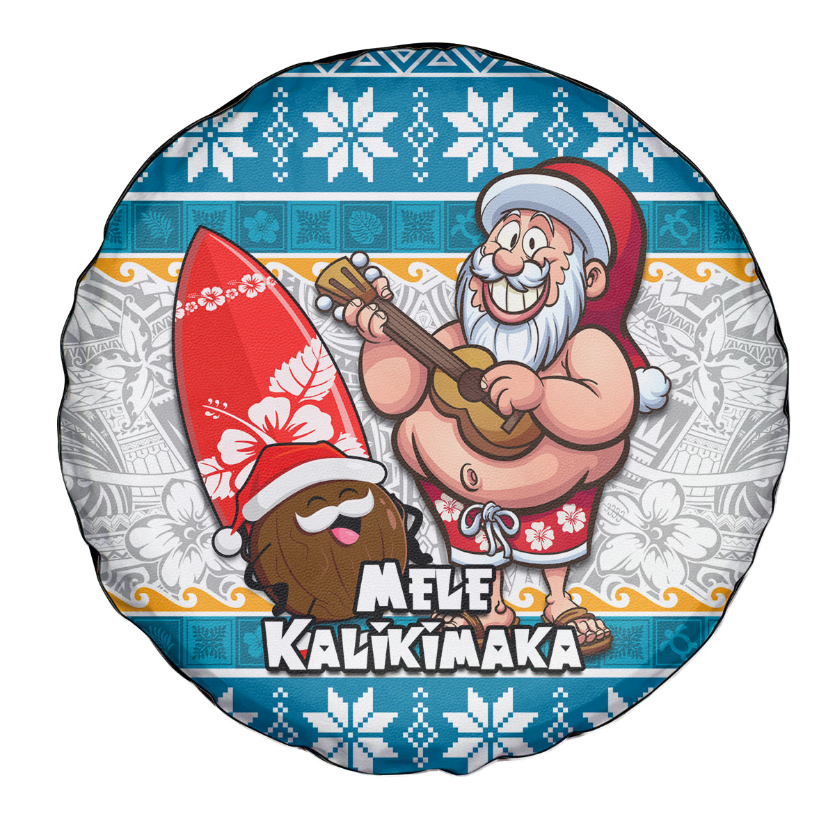 Hawaii Mele Kalikimaka Spare Tire Cover Funny Santa and Coconut Mix Kakau Pattern LT03 - Polynesian Pride
