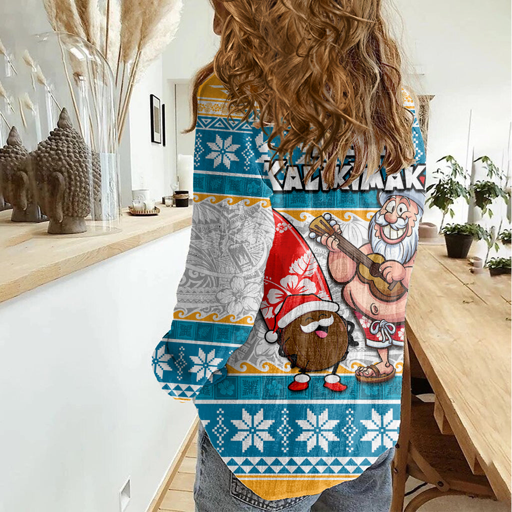 Hawaii Mele Kalikimaka Women Casual Shirt Funny Santa and Coconut Mix Kakau Pattern LT03 - Polynesian Pride