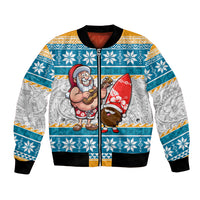 Custom Hawaii Mele Kalikimaka Bomber Jacket Funny Santa and Coconut Mix Kakau Pattern LT03 Unisex Blue - Polynesian Pride