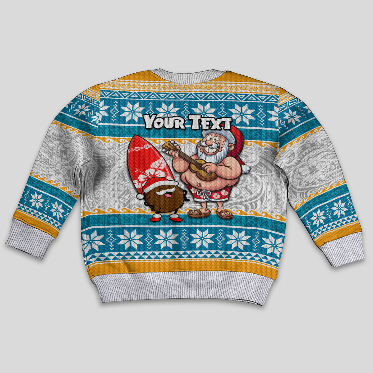 Custom Hawaii Mele Kalikimaka Kid Ugly Christmas Sweater Funny Santa and Coconut Mix Kakau Pattern LT03 - Polynesian Pride