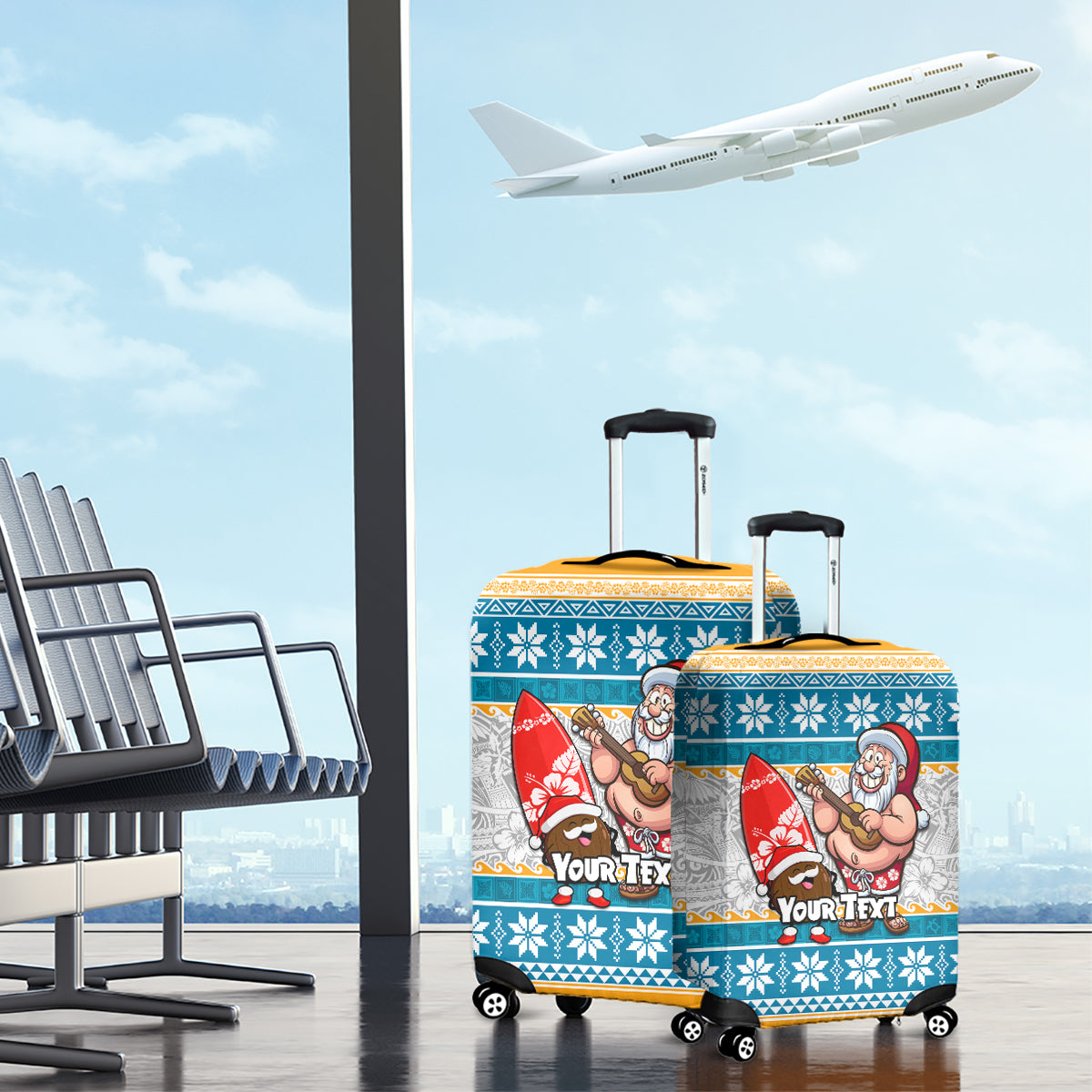 Custom Hawaii Mele Kalikimaka Luggage Cover Funny Santa and Coconut Mix Kakau Pattern LT03 - Polynesian Pride